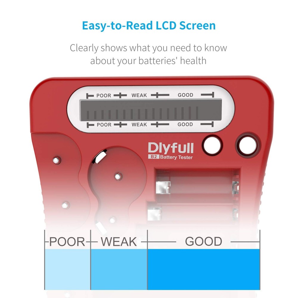 Dlyfull Battery Tester, LCD Display Universal Checker Compact, Red