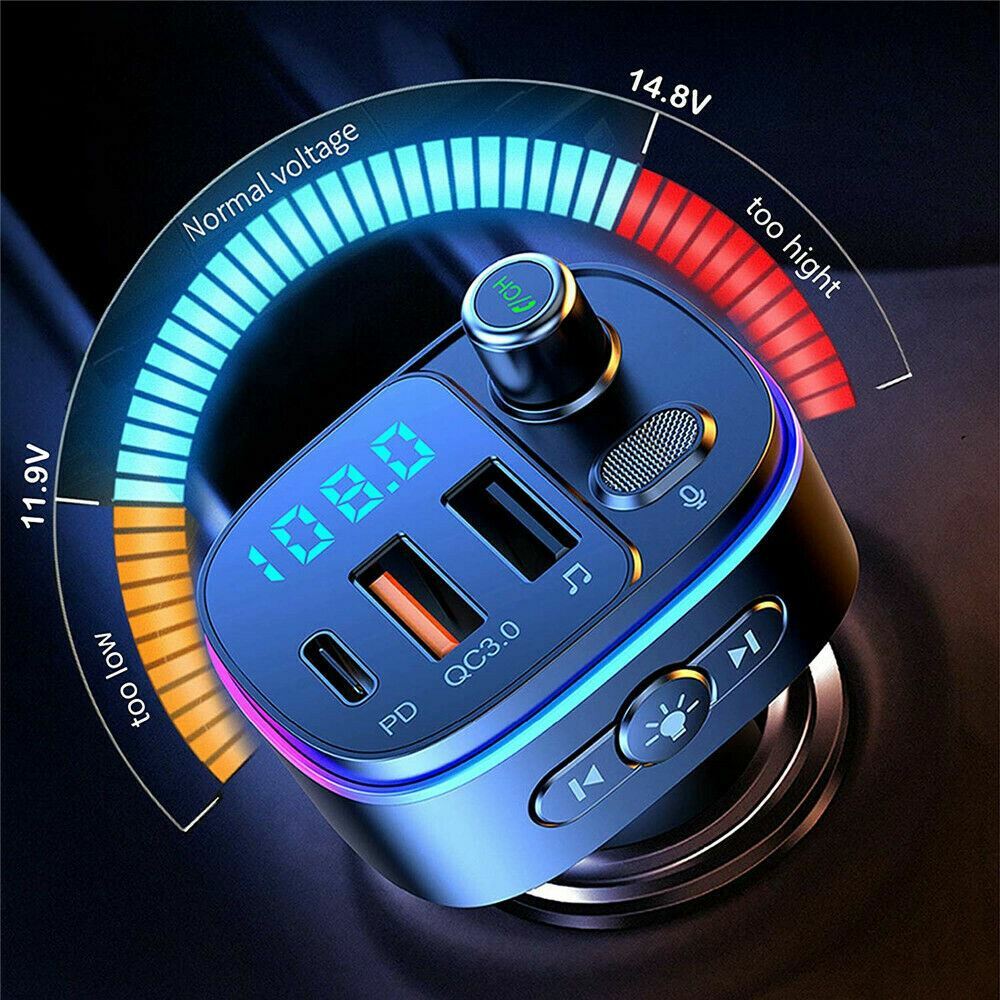 Bluetooth 5.0 FM Transmitter for Car, QC3.0 Type-C PD 18W Wireless FM Radio Kit