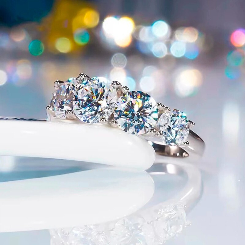 3.60CT Moissanite Wedding Anniversary Ring 5 Stone Round Cut 925 Sterling Silver
