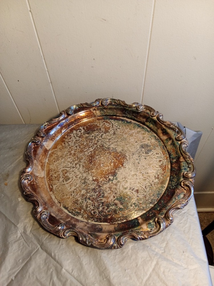 12" Vintage Ornate Silverplate Tray