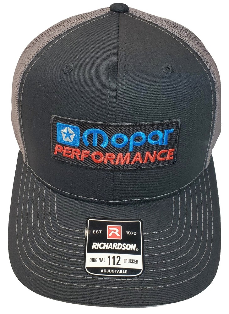 Mopar Performance Patch on Richardson 112 Trucker Hat Snapback Black/Charcoal