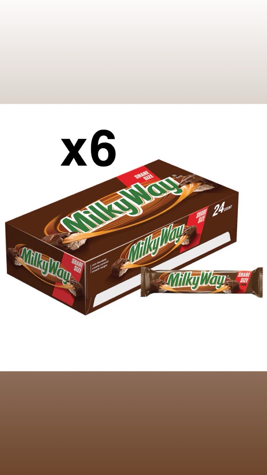 Bulk Resale Milky Way Share Size 6x 24ct Boxes 144 Total Bars 288 Total Servings