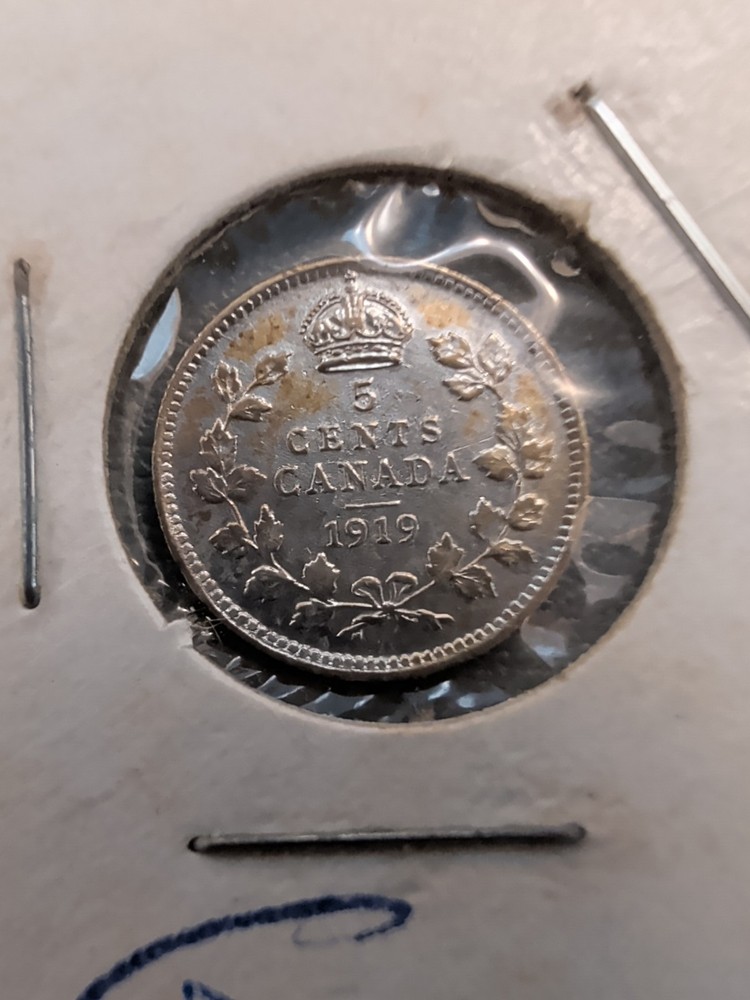 1919 Canada 5 Cents Coin -  EF (Silver)-EE63