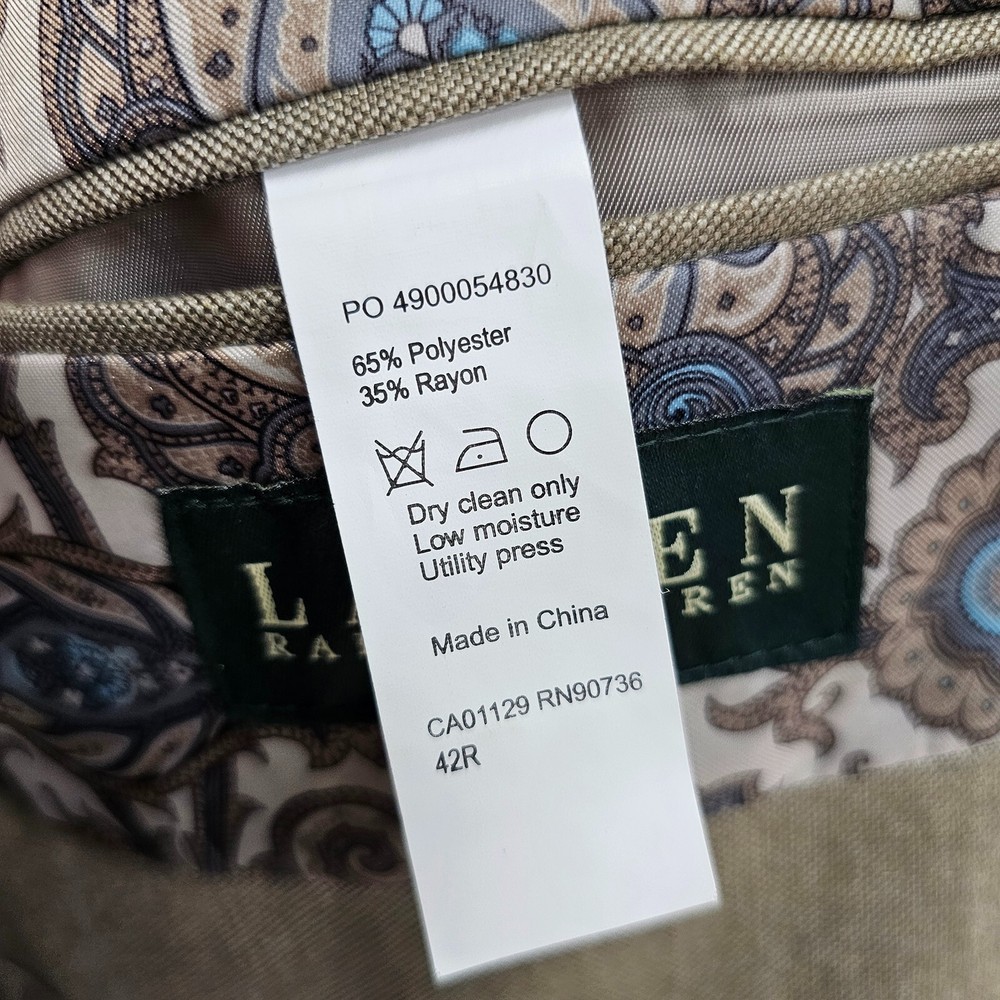 Ralph Lauren 42R Beige Sport Coat Blazer Jacket Solid 2B Polyester