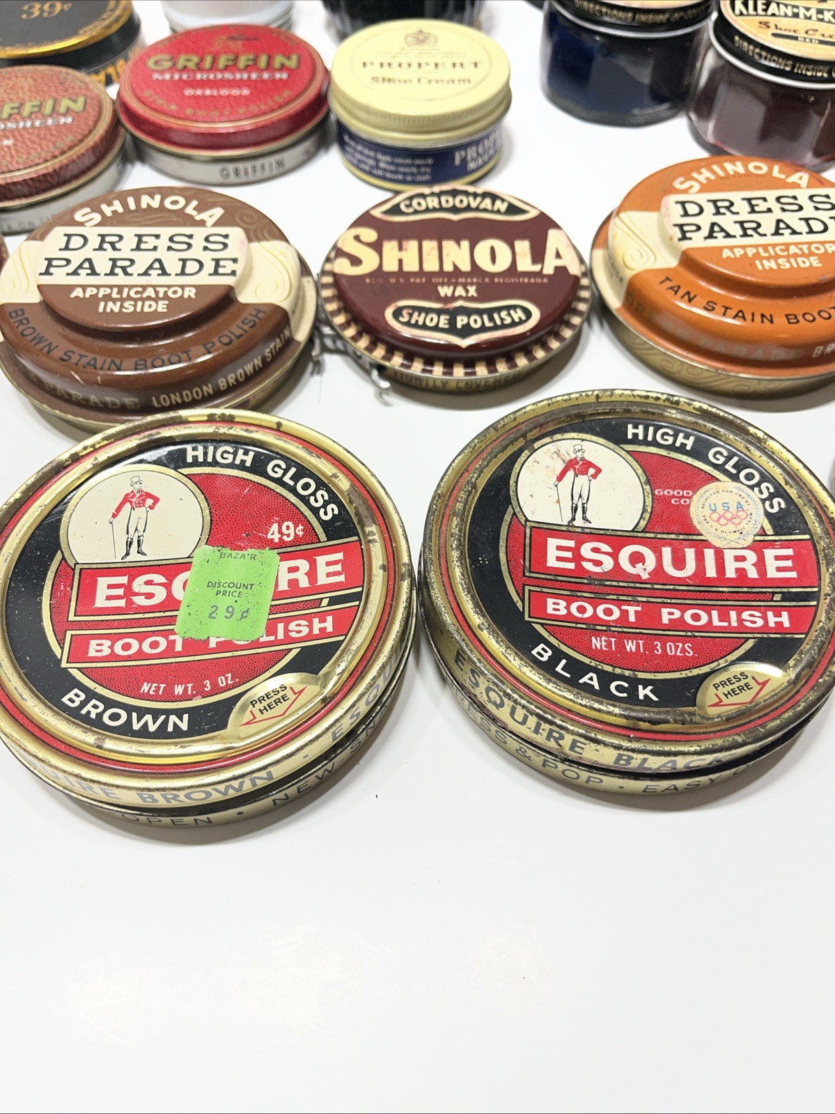 Vintage Lot of 24 Shoe Shine/Polishes/Leather Dye/Cream Shinola Esquire