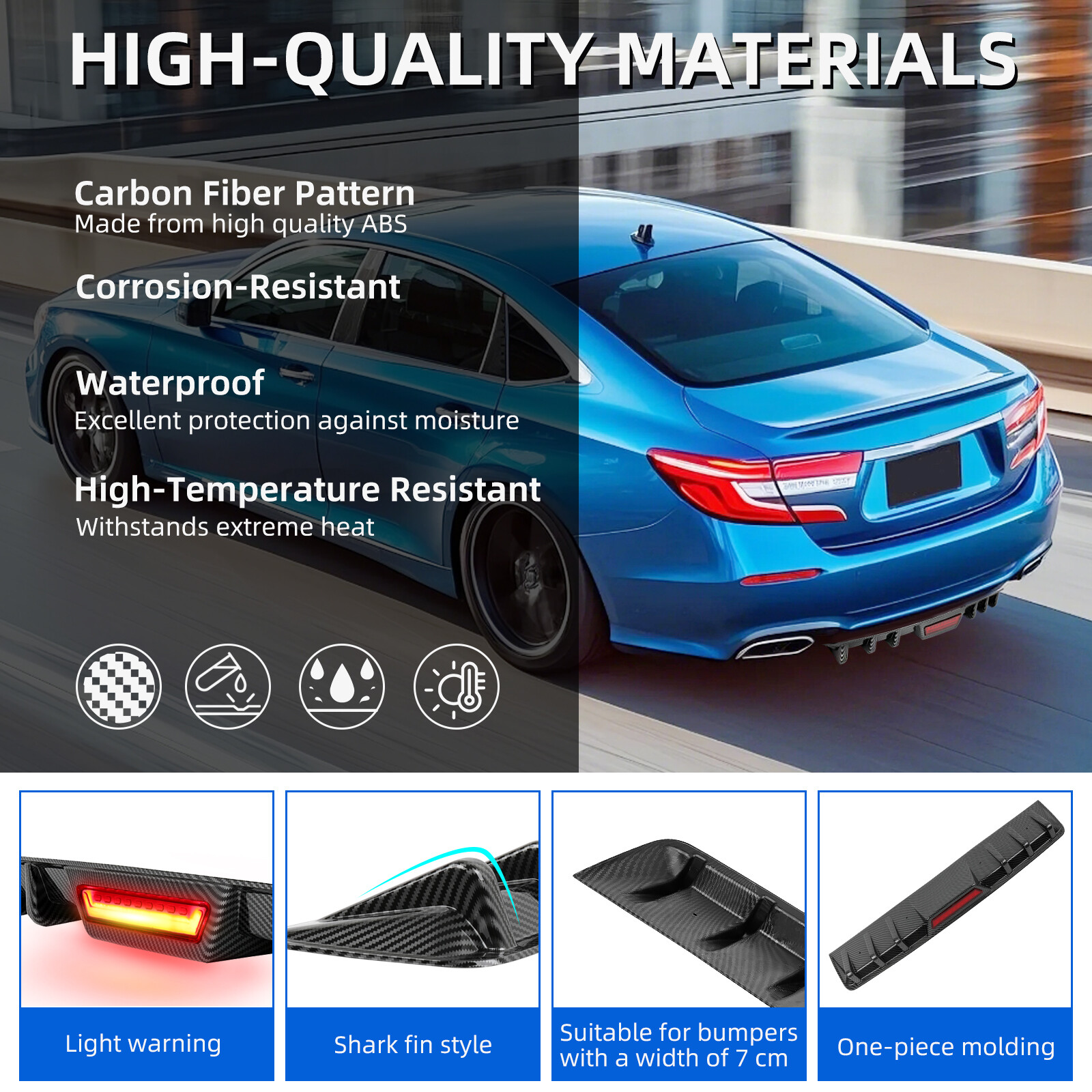 Shark Fin Rear Diffuser Bumper Spoiler Lip LED Lights For Honda Accord 2012-2026