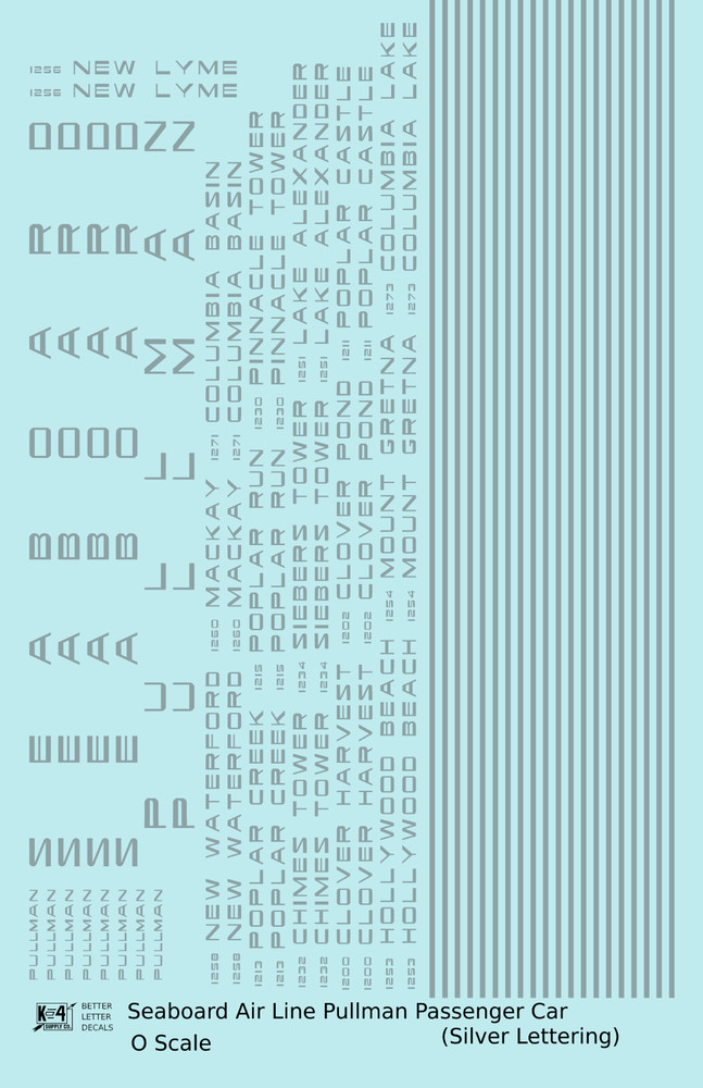 K4 O Scale Decals Seaboard Air Line Ex-Pullman Sleeper Passenger Car Silver