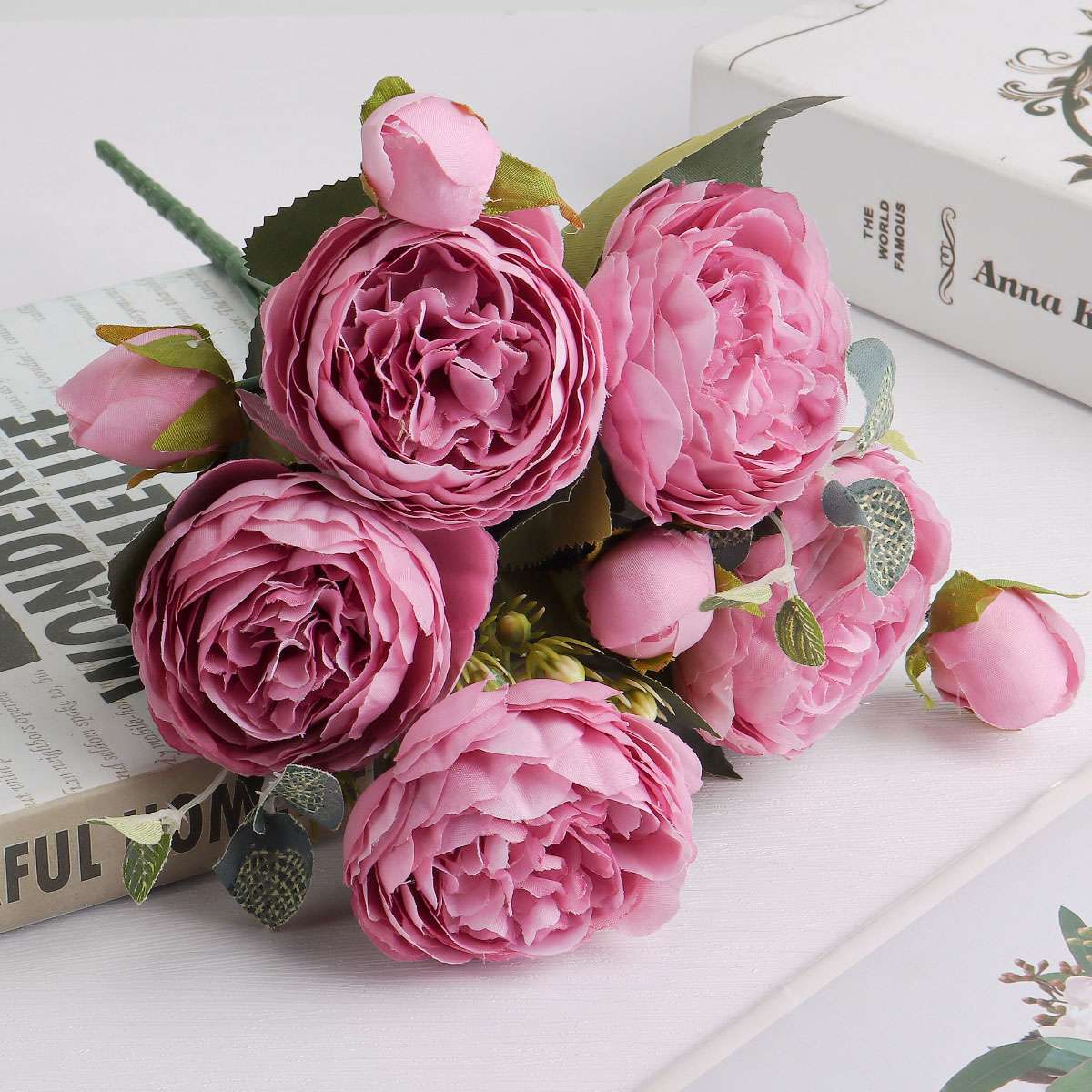 Artificial 9 Heads Silk Peony Flower Wedding Bouquet Home Party Outdoor Decor