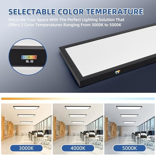 1x4 FT LED Flat Panel Selectable CCT Flush Mount 1x4 FT 4-Pack Black