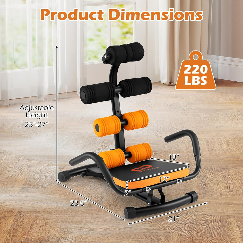 Ab Machine, Core Abdominal Trainer W/ 3-Position Adjustable Backrest, Foam Suppo