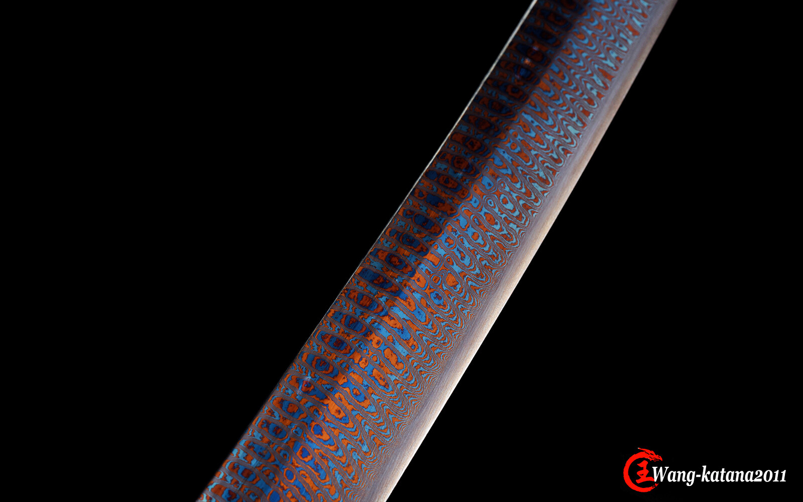 Unique Red&Blue Damascus Folded T1095 Steel Katana Japanese Samurai Sharp Sword