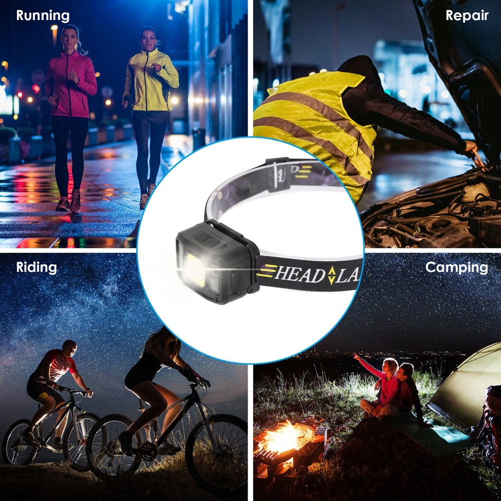 2 Packs Rechargeable COB LED Head Lamp Flashlight Headlamp with Motion Sensor