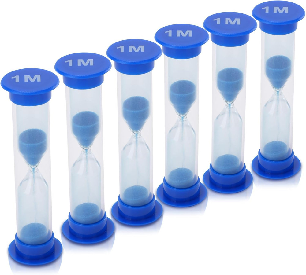 6pc 1 Minute Sand Timer Set Blue Hourglass Classroom Games Kitchen Decor