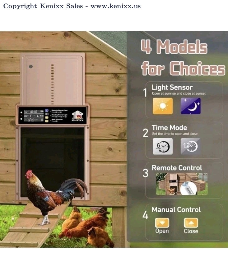 IBKINXX Automatic Chicken Coop Door Solar Powered with Timer & Light Sensor L...