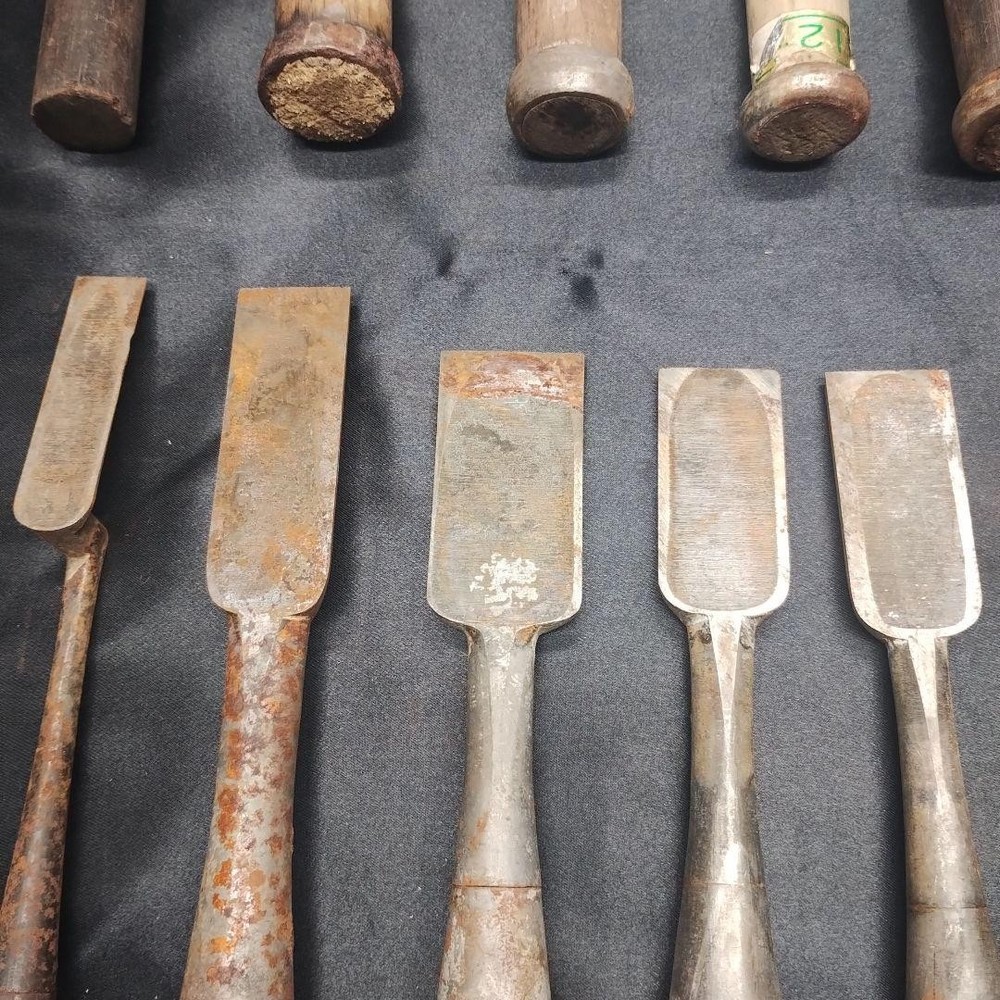 Chisels 19 Piece Set Hand Tools Vintage Used 19pc Sharpened Assorted Metal