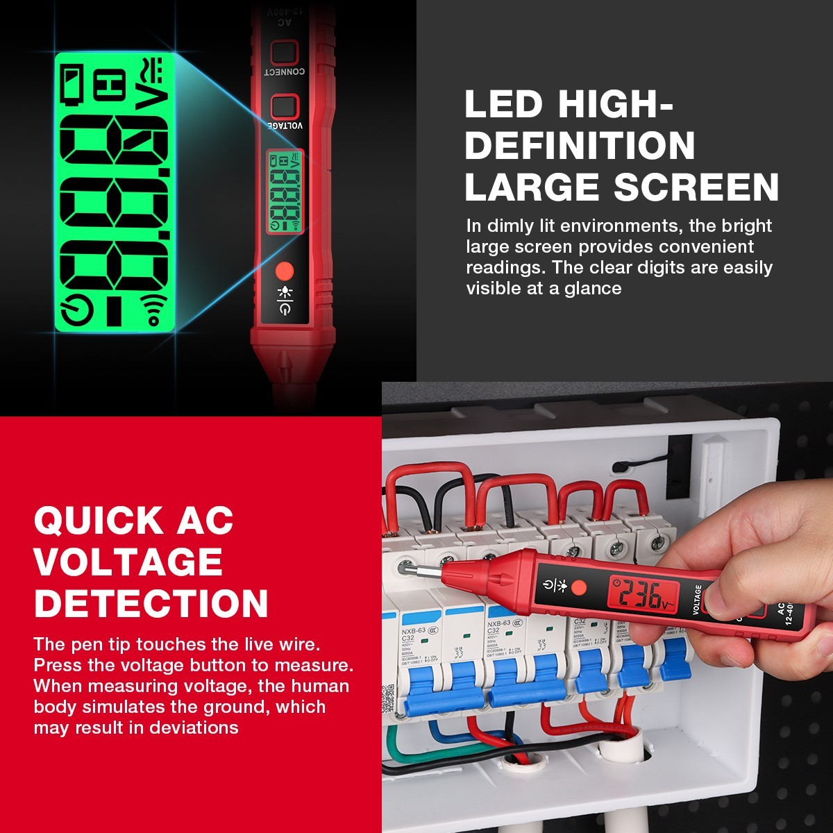 HABOTEST HT91A Voltage Tester Pen Non-Contact Flashing Alarm Battery Including