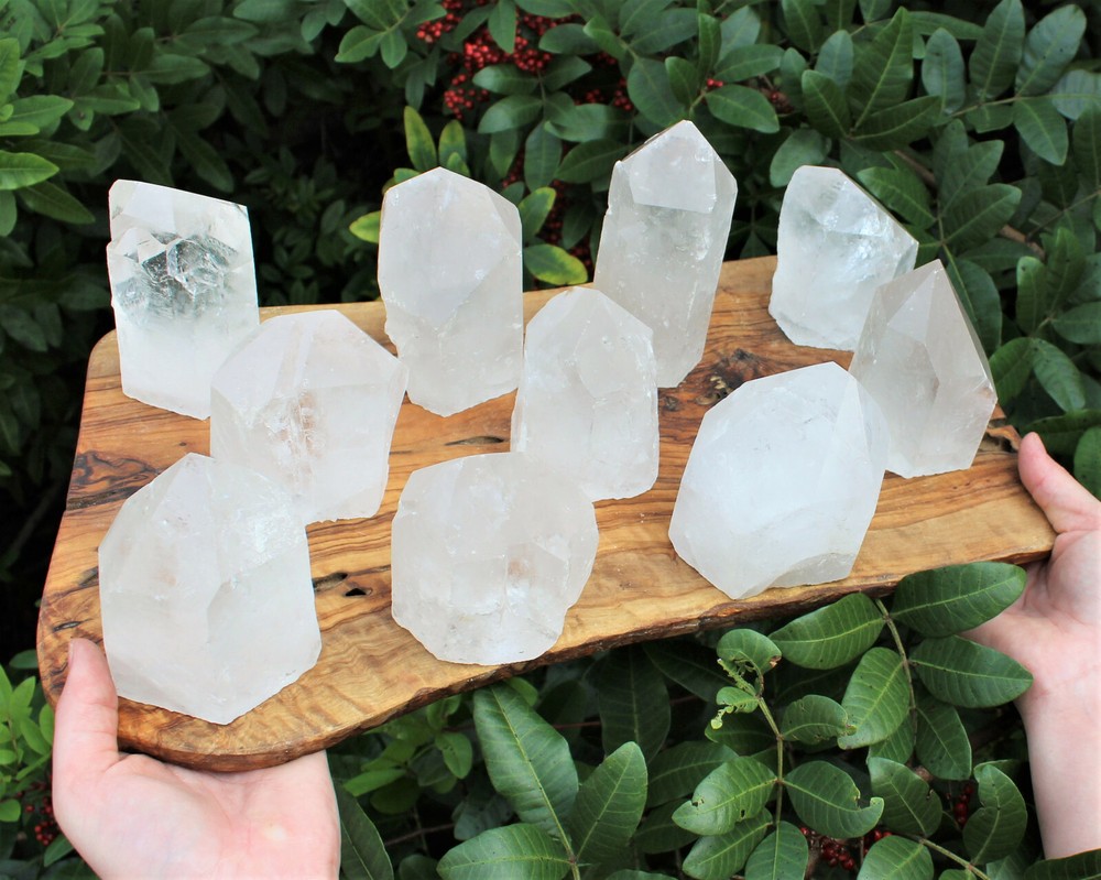 LARGE Clear Quartz Crystal Point with Cut Base - Free Standing Crystal Points