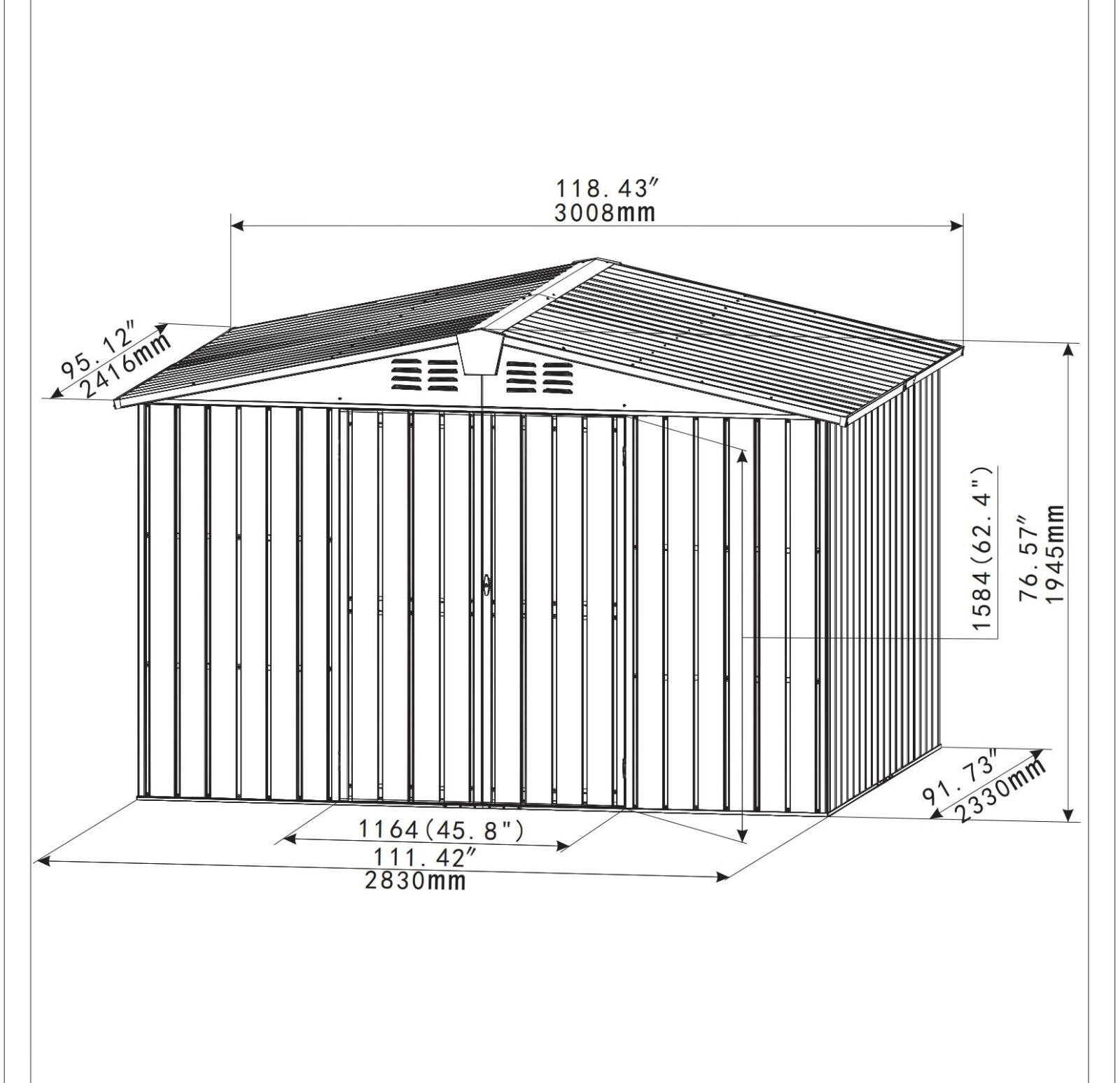 Domi 10' x 8' Metal Storage Shed with Lockable Door, New
