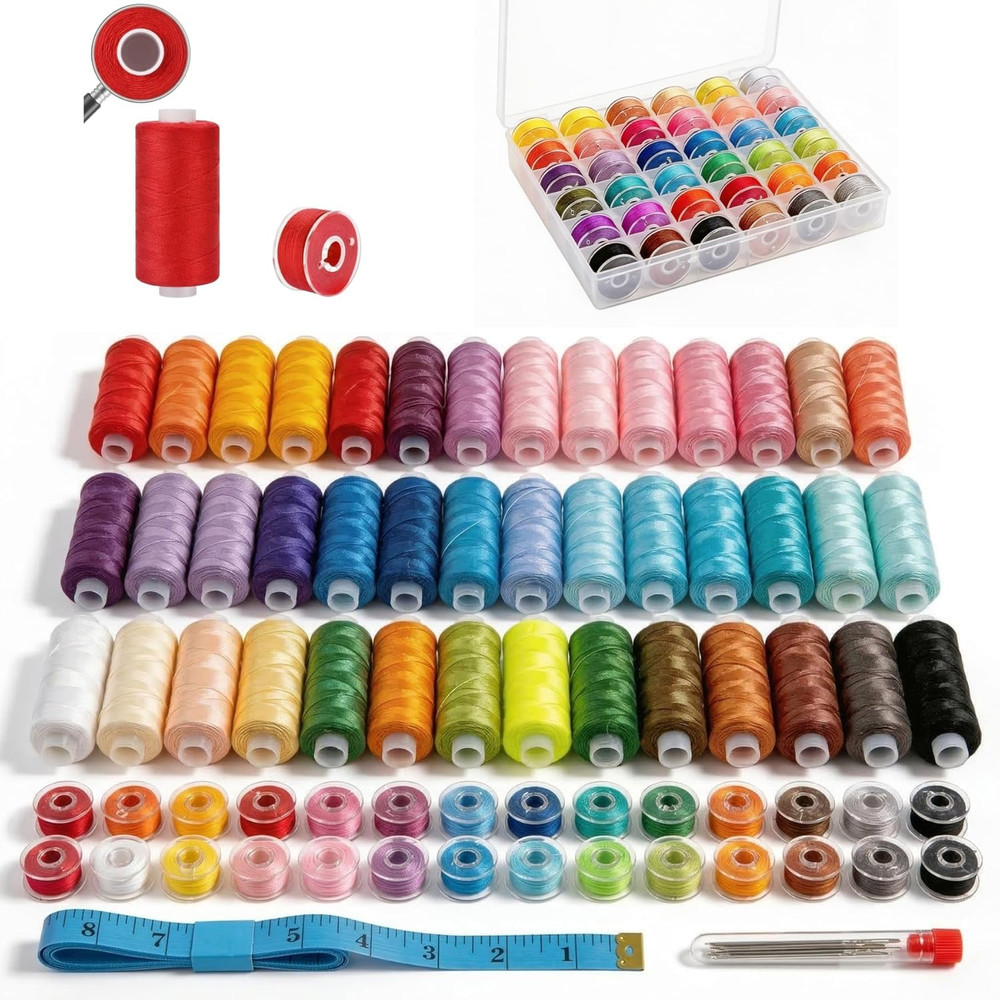 72PCS Sewing Thread Kit 36 Colors 400 Yards Polyester Thread Prewound Bobbin Set
