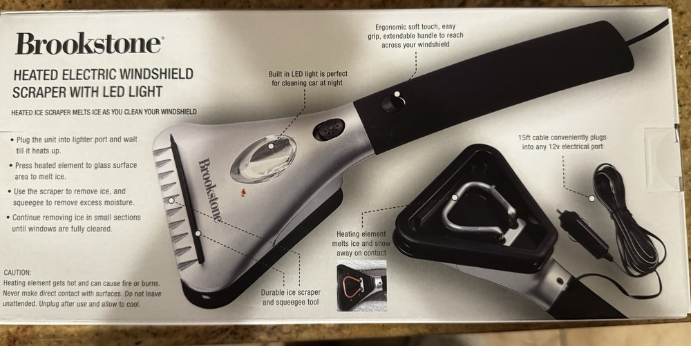 Brookstone Heated Electric Windshield Scraper with LED Light - Snow Ice Melter