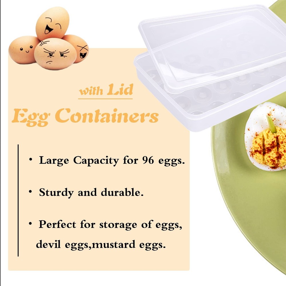 96 Egg Holders for Refrigerator,4 Set Clear Deviled Egg Tray with Lid,Plastic...