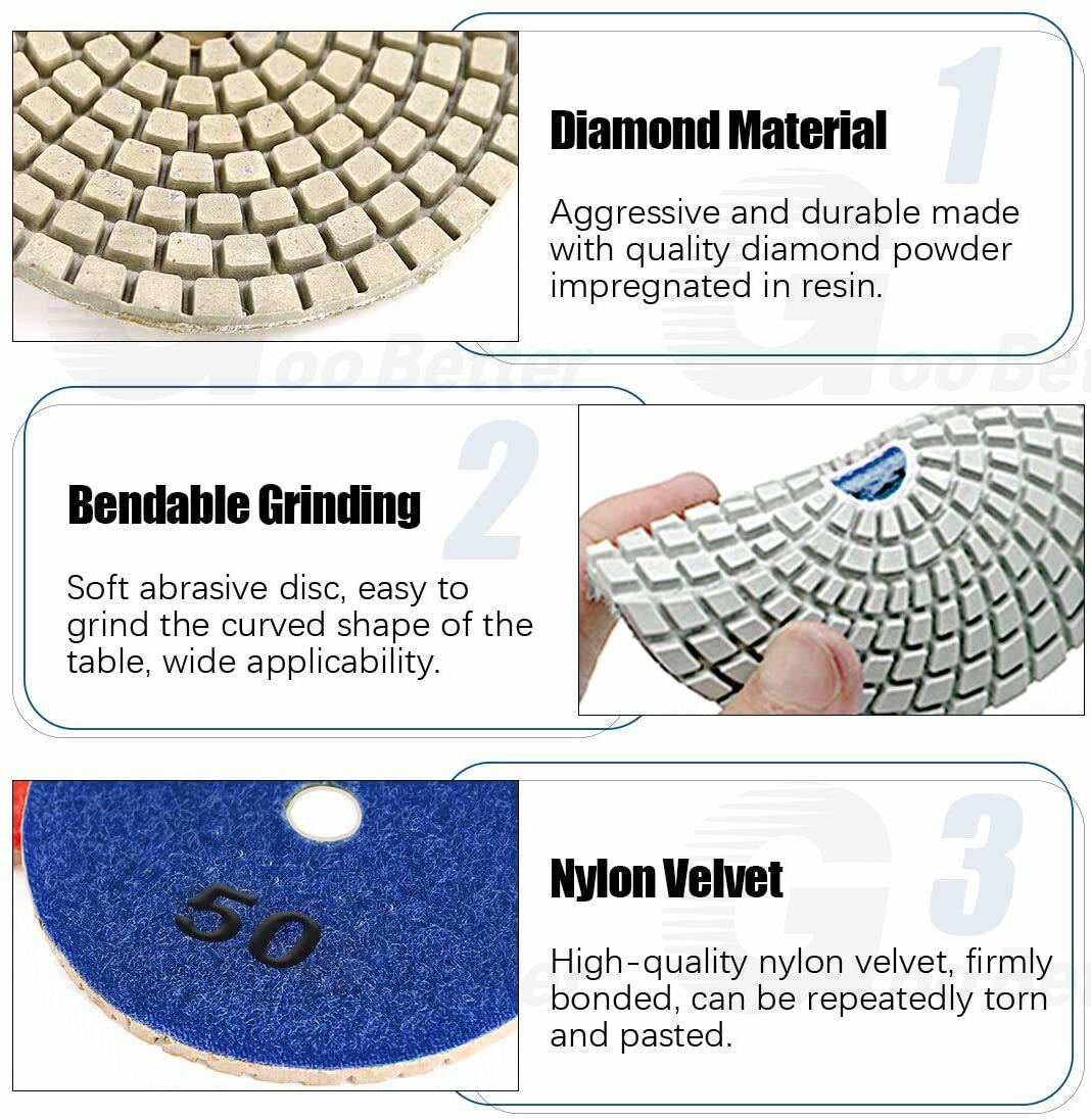 4 Inch 50-6000Grit Diamond Polishing Pads Kit Wet/Dry for Granite Stone Concrete