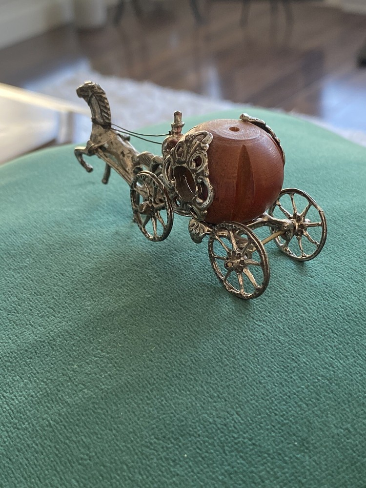 Rare Hallmarked 800 Solid Silver Cinderella Pumpkin Cariage Miniature