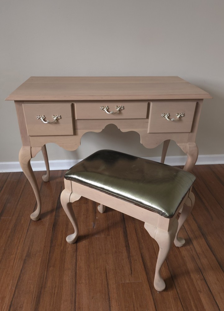Glam Neoclassical Solid Cherry Wood Desk with Stool | Louis Philippe Inspired