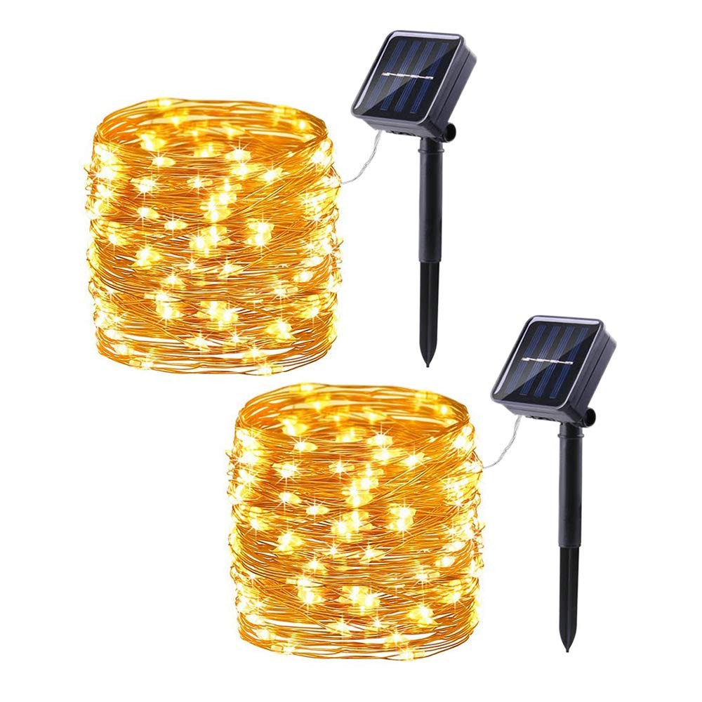 Solar String Lights Outdoor 2 Pack 66ft 200LED Waterproof 8 Modes Warm White