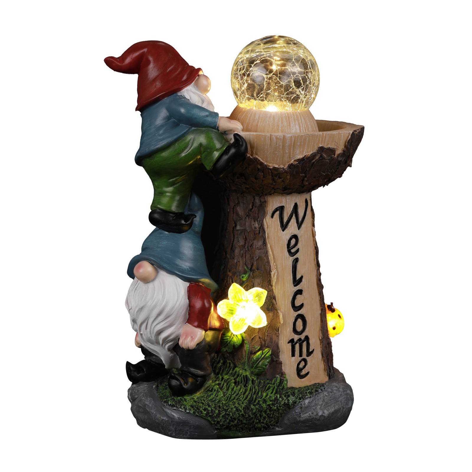 Solar-Powered Weatherproof Gnome Statue with Built-in LED Lights (Resin)