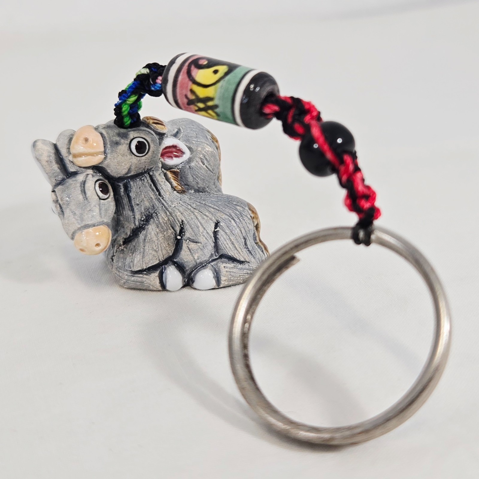 Vintage Handcrafted and Carved Soapstone Donkey Key Ring Peru Souvenir 1.5"