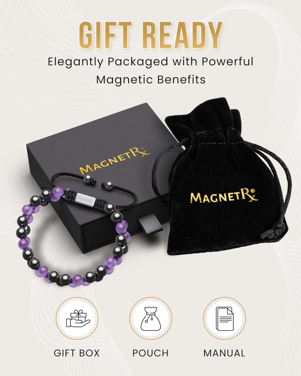 MagnetRX® Hematite Magnetic Bracelet - MAX Strength Natural Stones - Beaded