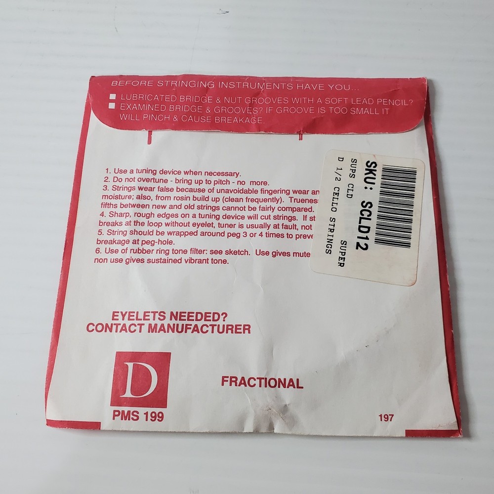 Red Label Cello D Single String 1/2 Size SS6124 6124 New Super Sensitive