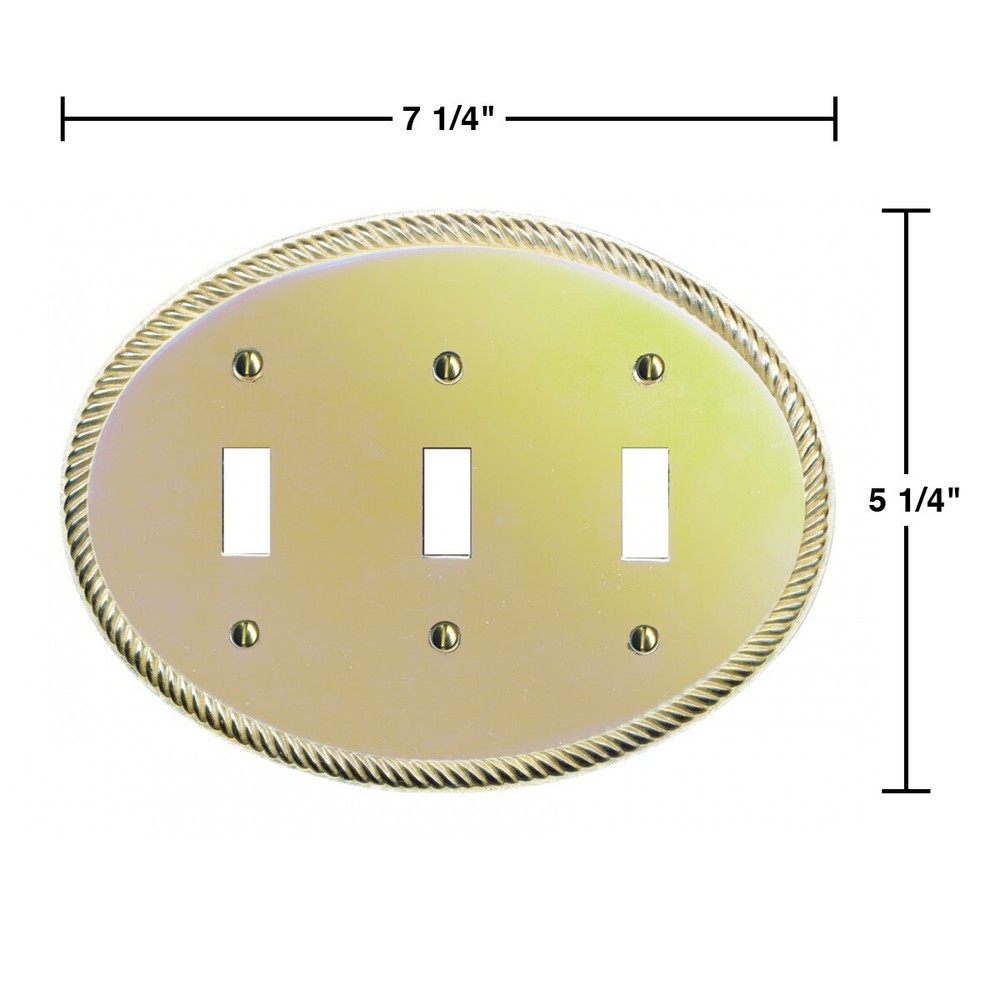 2 Solid Brass Triple Toggle Switchplate Oval Braided | Renovator's Supply