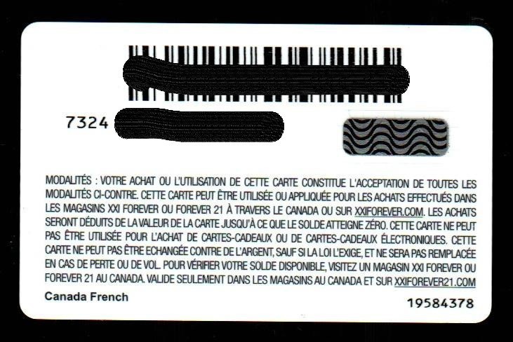 FOREVER 21 ( Canada ) Pine Branches ( 2011 ) Gift Card ( $0 )