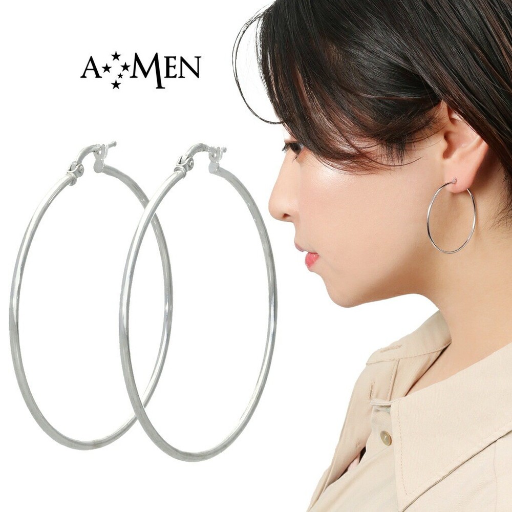 AMEN Silver Slim Hoop Earrings (Pair)