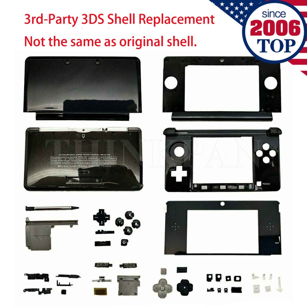 Full Housing Shell Case for Nintendo 3DS System Replacement Screen Console Black
