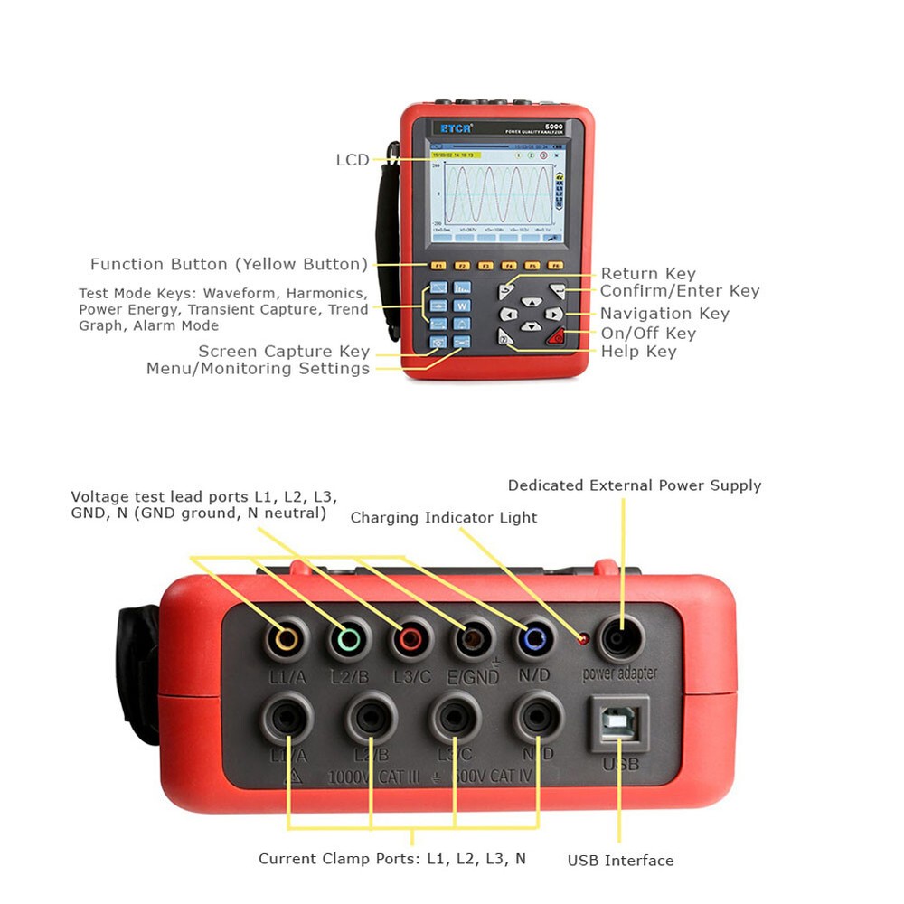 040B+ETCR5000 Multi-functional Power Quality Analyzer 3 Phase Power Analyzer