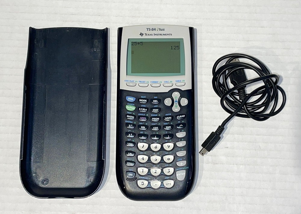 Texas Instruments TI-84 Plus Graphing Calculator w Cable TESTED WORKING