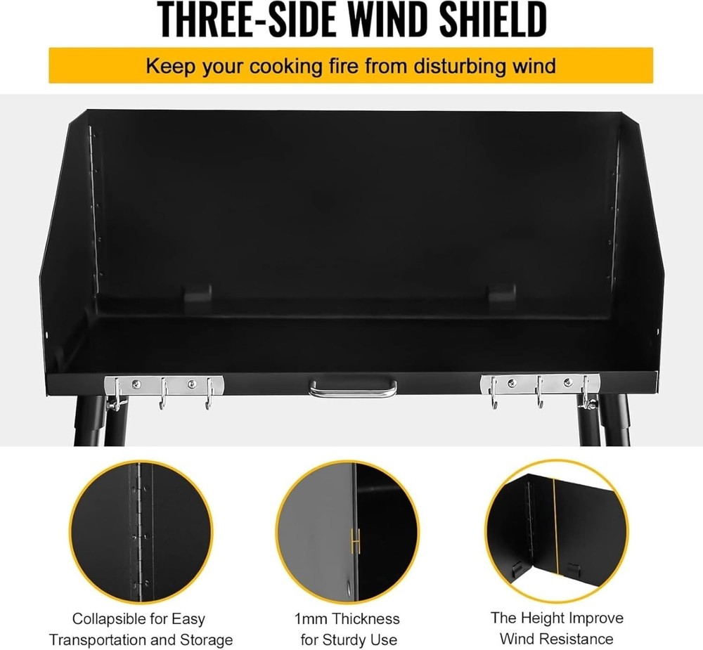 Camp Cooking Table with Foldable Three-Sided Windscreen and Legs