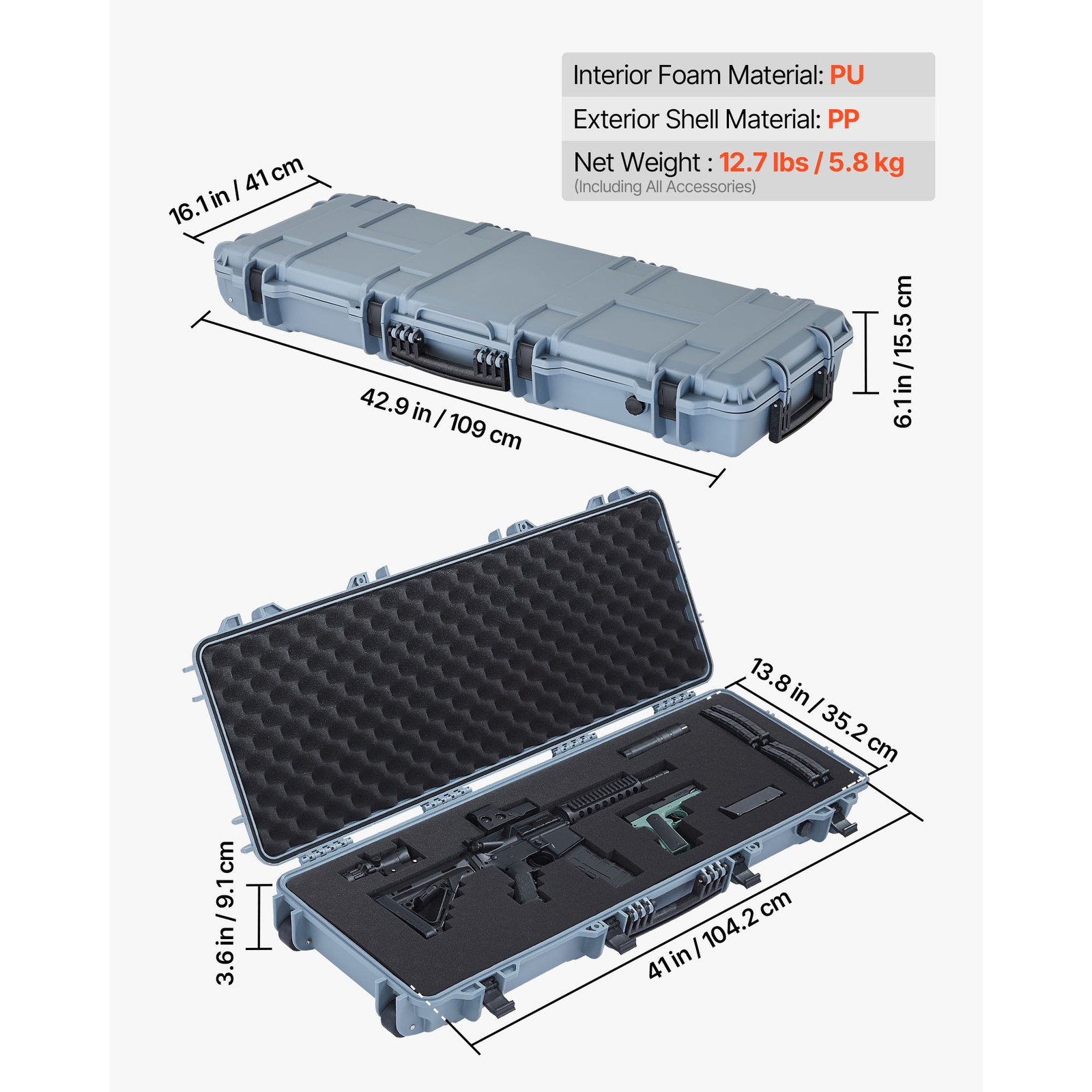 Uimoso 42-Inch Hard Rifle Case, Waterproof & Dustproof Gun Storage, Grey