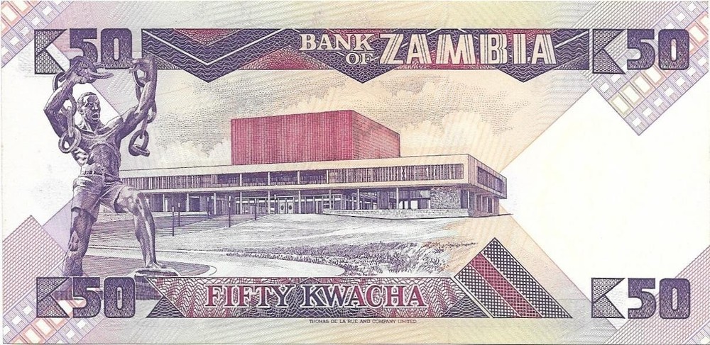 Zambia 50 Kwatcha, UNC, P -28; Features the Chainbreaker Statue and EAGLE