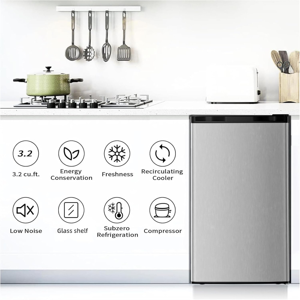 Mini Compact Refrigerator with Freezer, 3.2 Cu.Ft. Single Door with Adjustable T