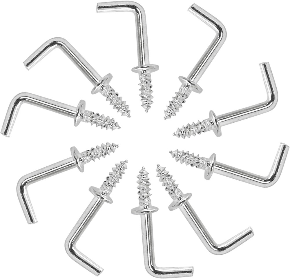 100 Pack 1/2" L Shaped Hooks, Silver Mini Self Tapping Screw Hooks for Hanging