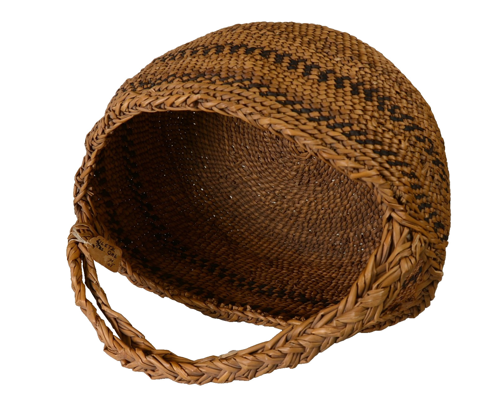 Siletz Reservation Oregon Oval Basket with Handle ca. 1900 - 1930 5.5" H x 10.5