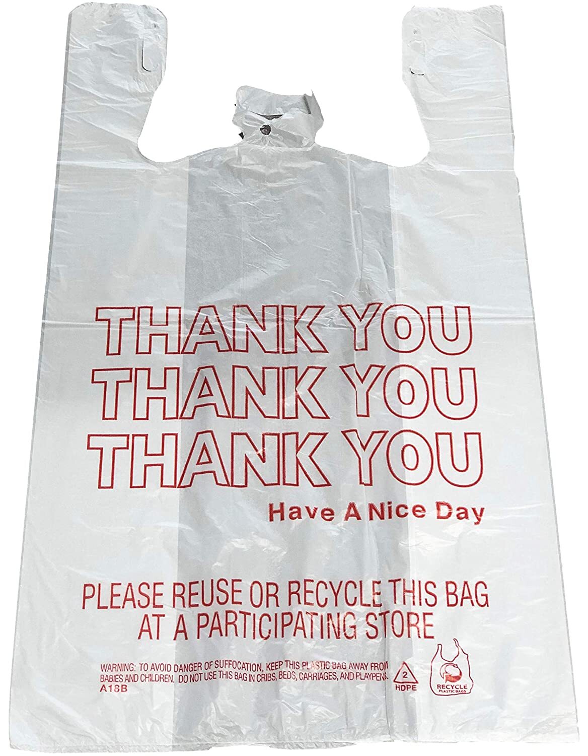 Bags 1/6 Large 21 x 6.5 x 11.5 WHITE THANK YOU T-Shirt Plastic Shopping Bags