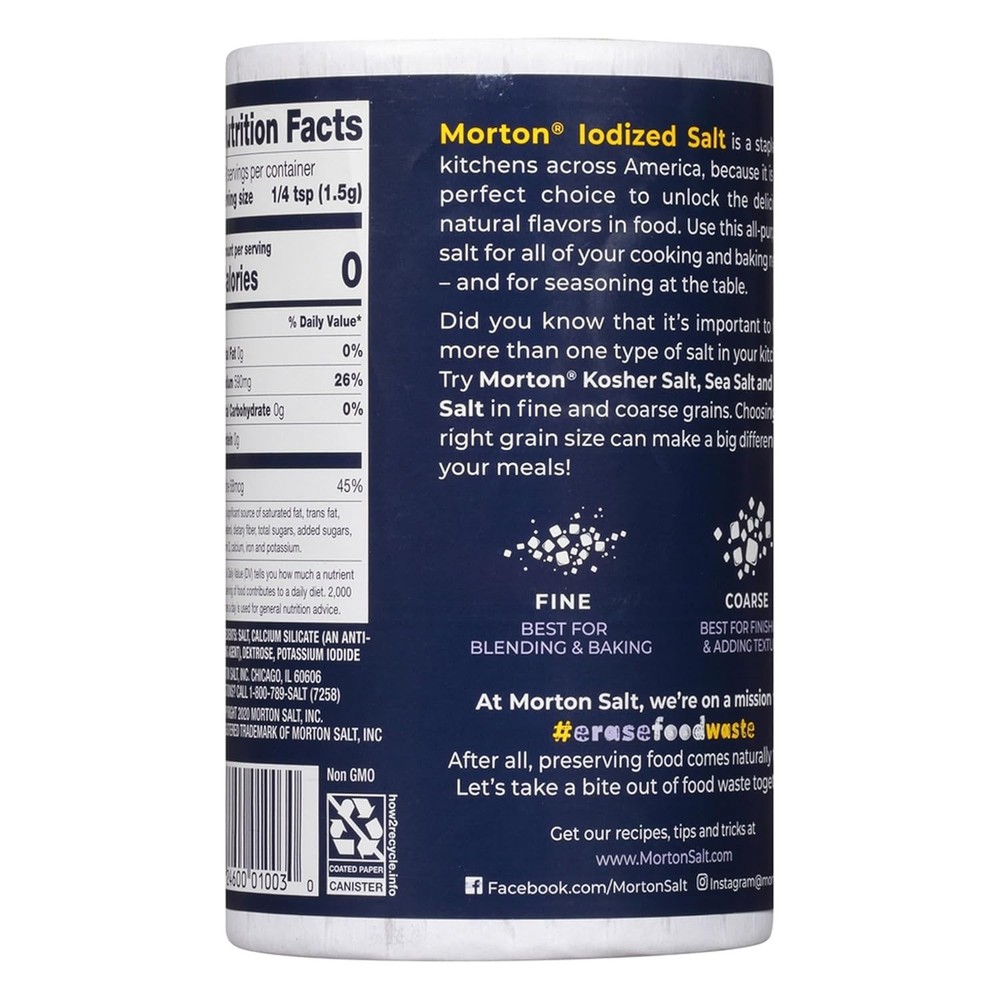 Versatile 26 oz Iodized Salt, 2-Pack - Perfect for Kitchen Use & Dietary Needs