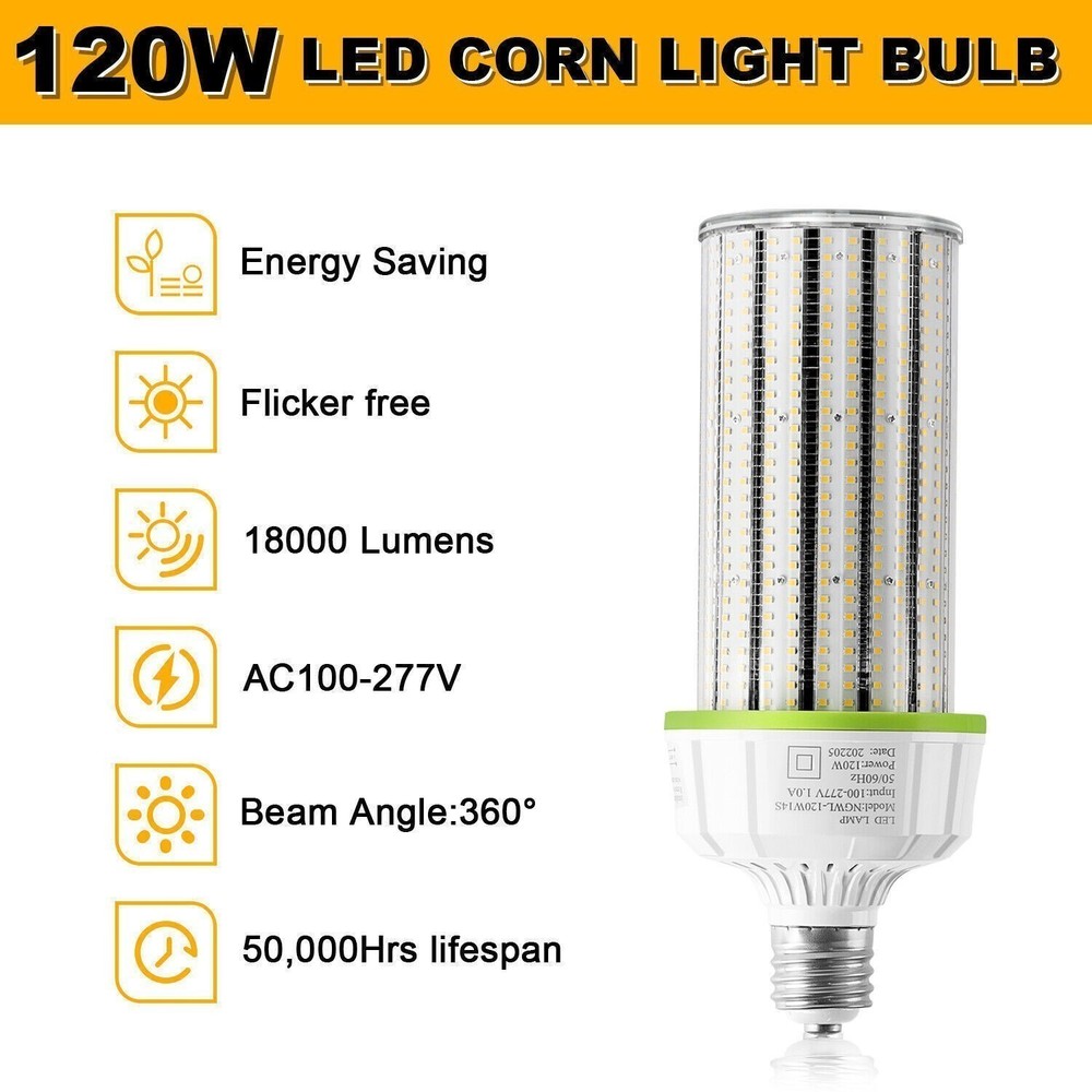 6Pack 120W LED Corn Light Bulb E39 Base Warehouse Workshop Garage Lighting 5000K