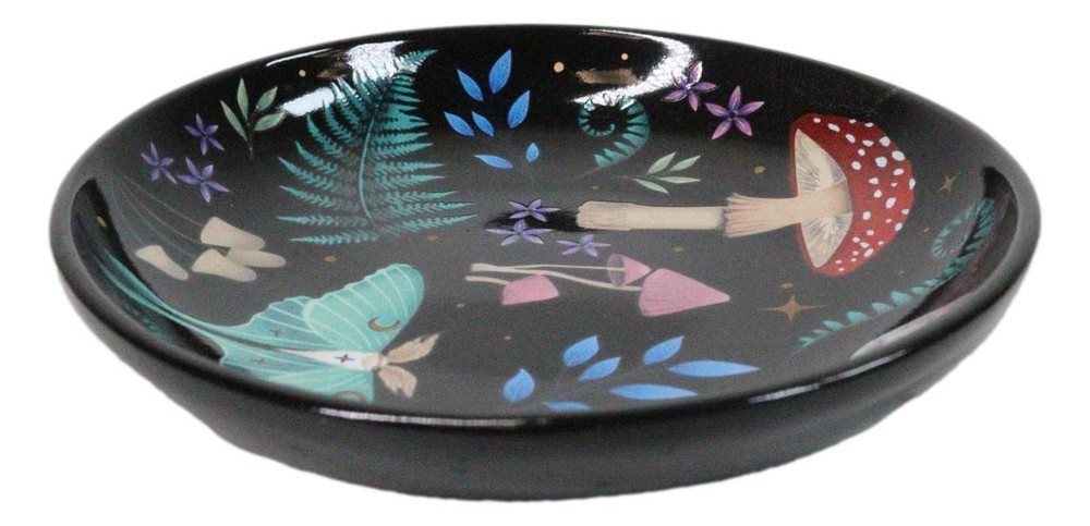 Ceramic Gothic Wicca Dark Forest Toadstool Mushrooms Luna Moth Trinket Dish