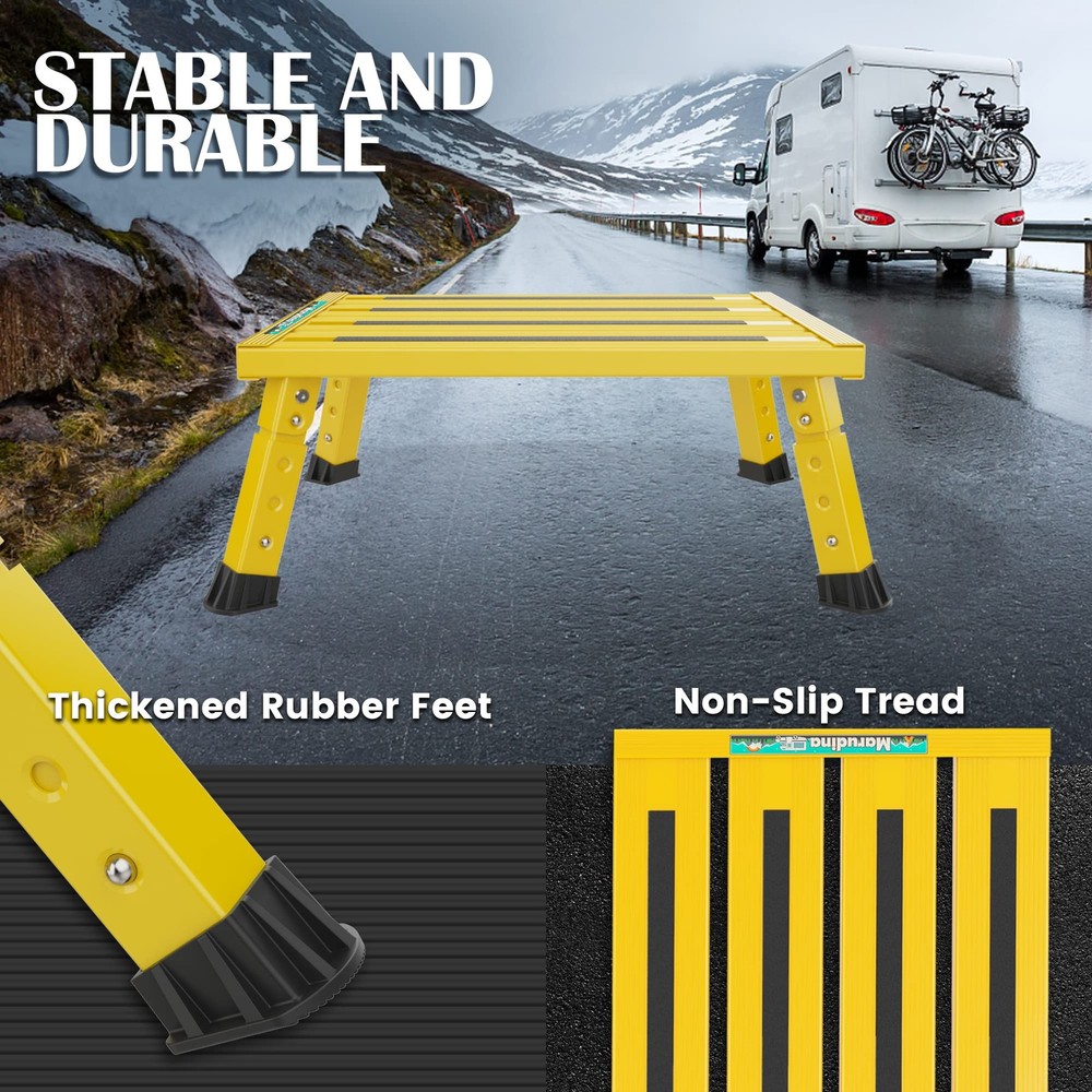 Large Platform RV Steps, 3-Level Adjustable Height Aluminum Folding Step Stoo...